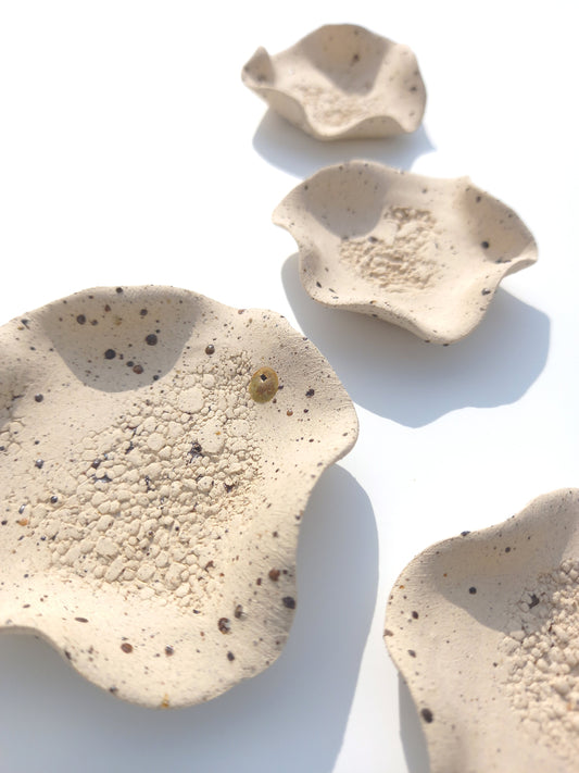 Beige Speckled Stoneware Flower Tiles: Large Ceramic Wall Art (MADE TO ORDER)