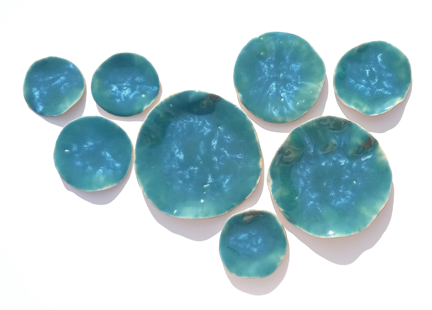 Turquoise Blue Ceramic Wall Sculpture: Organic Round Porcelain Tile Art, Made to Order
