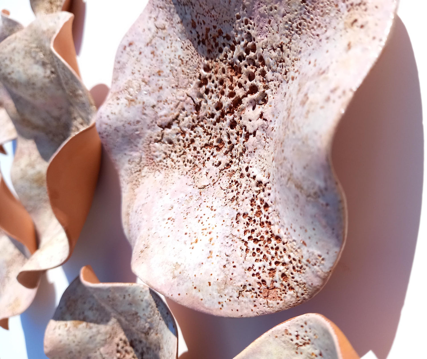Glazed Terracotta Tile Wall Art: Pink Beige Ceramic Sculpture, Made to Order