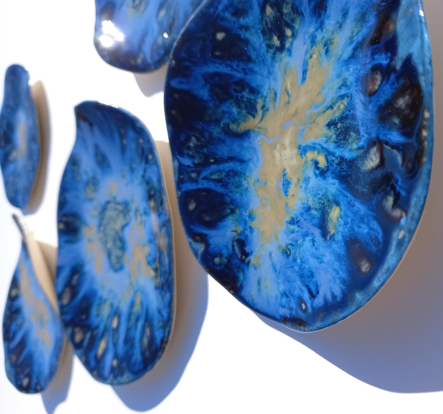 Organic Porcelain Wall Art Tiles - Blue & Honey - Made To Order