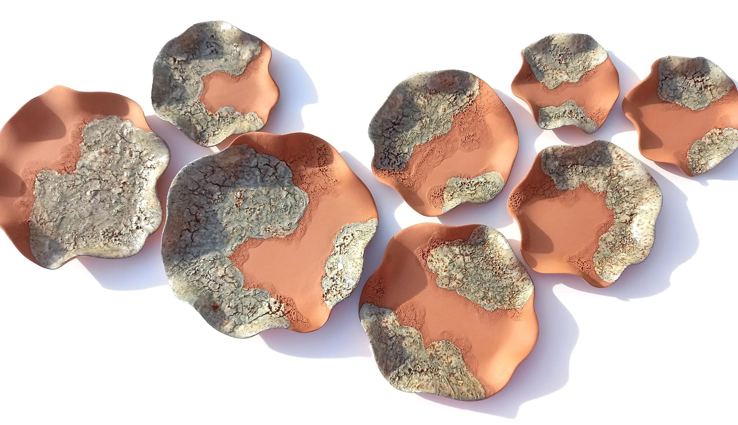 Sage Green and Terracotta Wall Art - Ceramic Sculpture - Modern Decorative Tiles - Made to Order