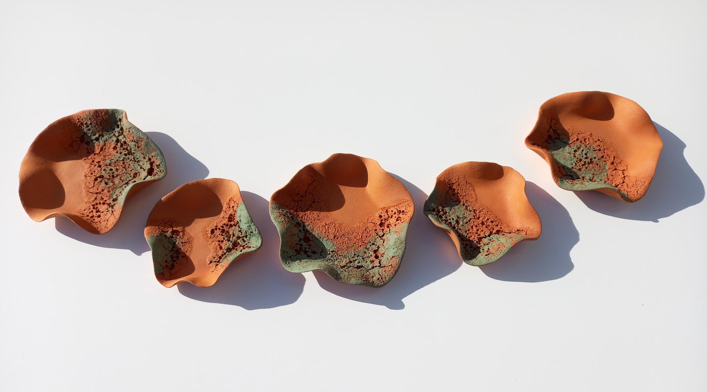 Sage Green and Terracotta Wall Art: Handmade Flower Ceramic Sculpture Set, Made to Order