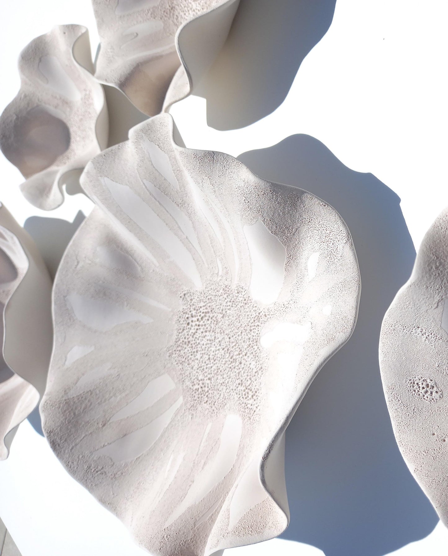 White Ceramic Flower Wall Art Tiles: Large Floral Wall Sculpture (Made to Order)