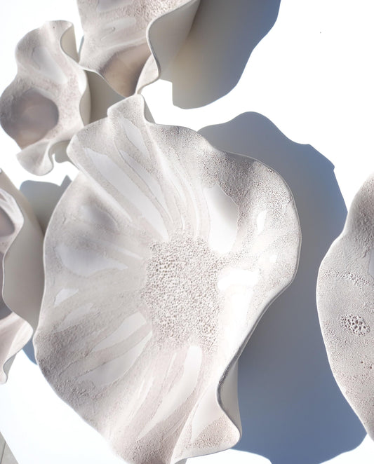 White Ceramic Flower Wall Art Tiles: Large Floral Wall Sculpture (Made to Order)