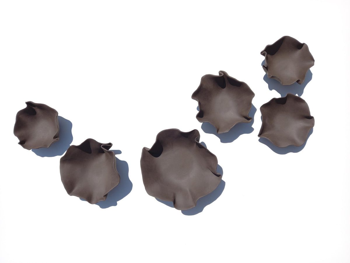 Charcoal Black Ceramic Flower Wall Tiles: Earthy Minimalist Art, Made to Order