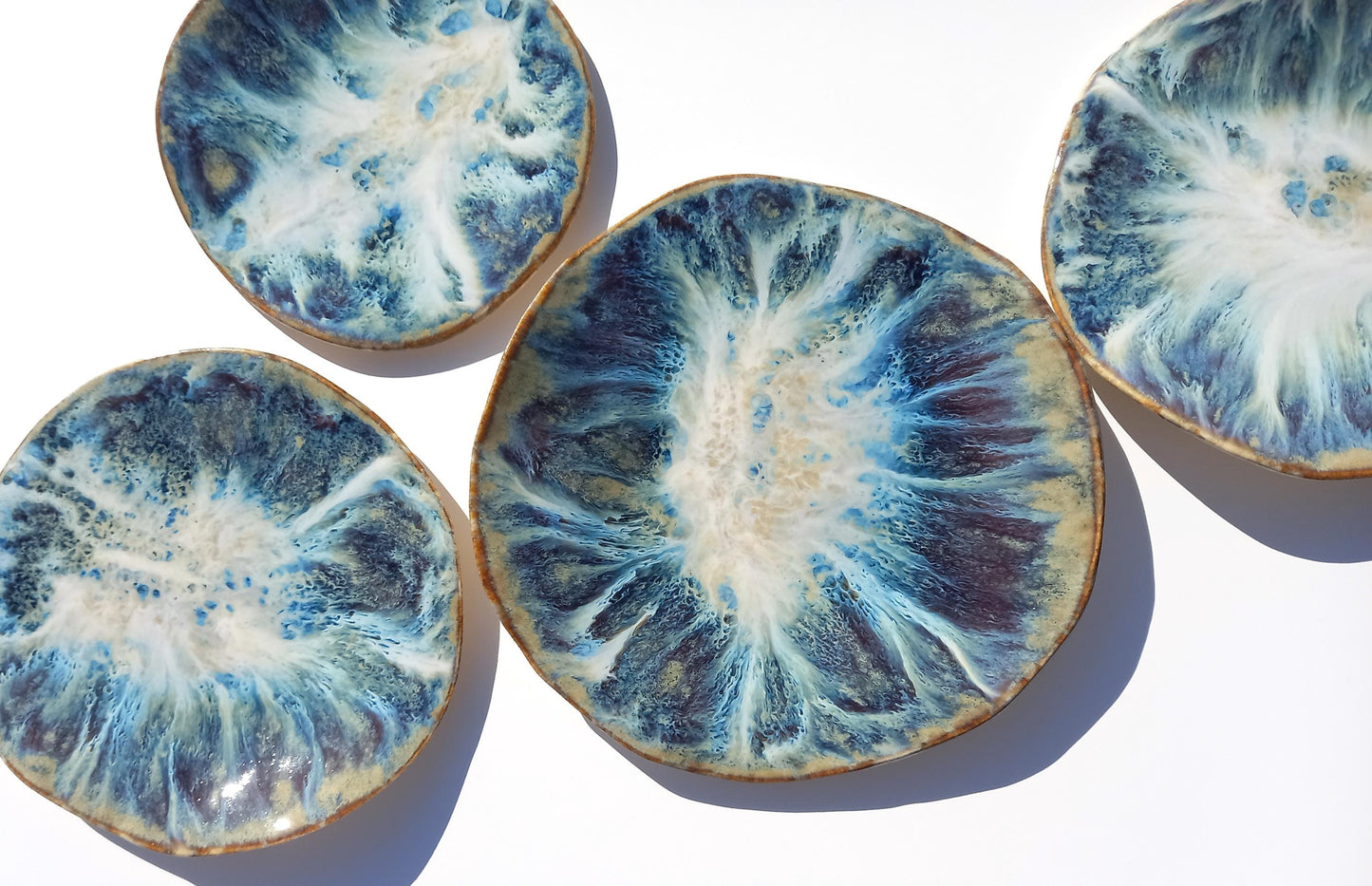 Organic Porcelain Wall Art Tiles - Blue, White & Honey - Made To Order