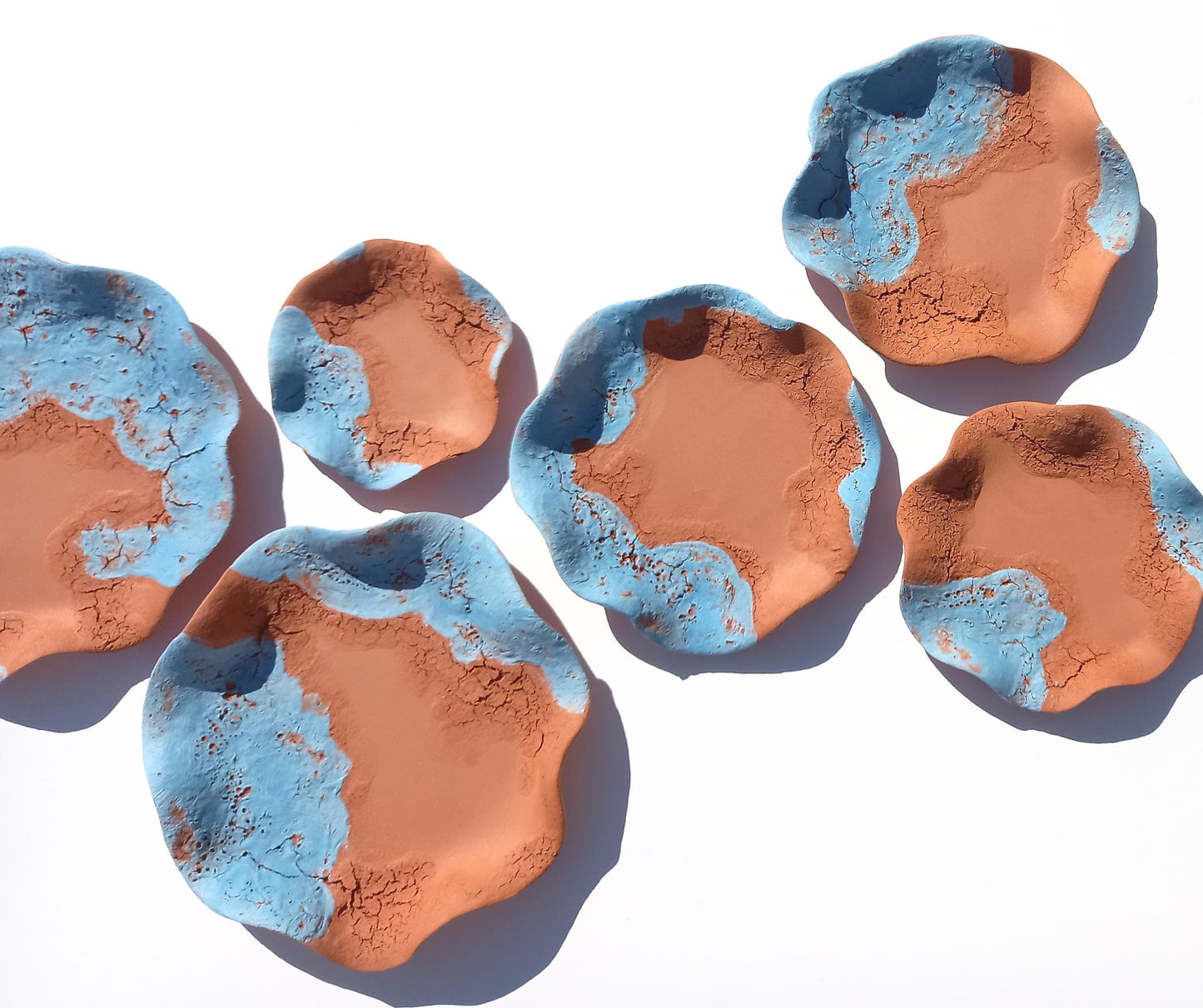 Sky Blue Terracotta Wall Art Tiles: Flower Ceramic Sculpture (Made to Order)