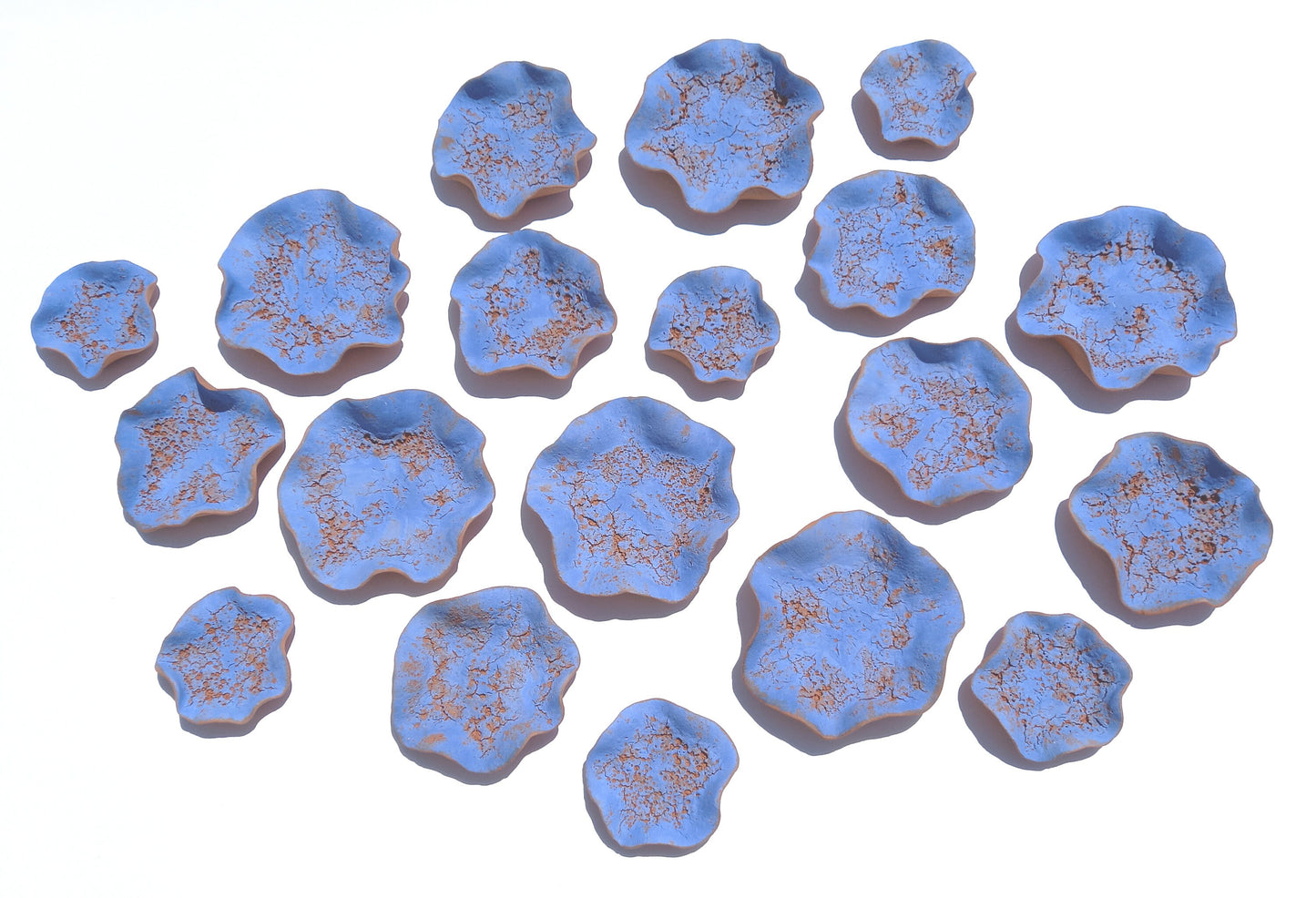 Navy Blue and Terracotta Wall Art Tiles: Flower Ceramic Sculpture (Made to Order)