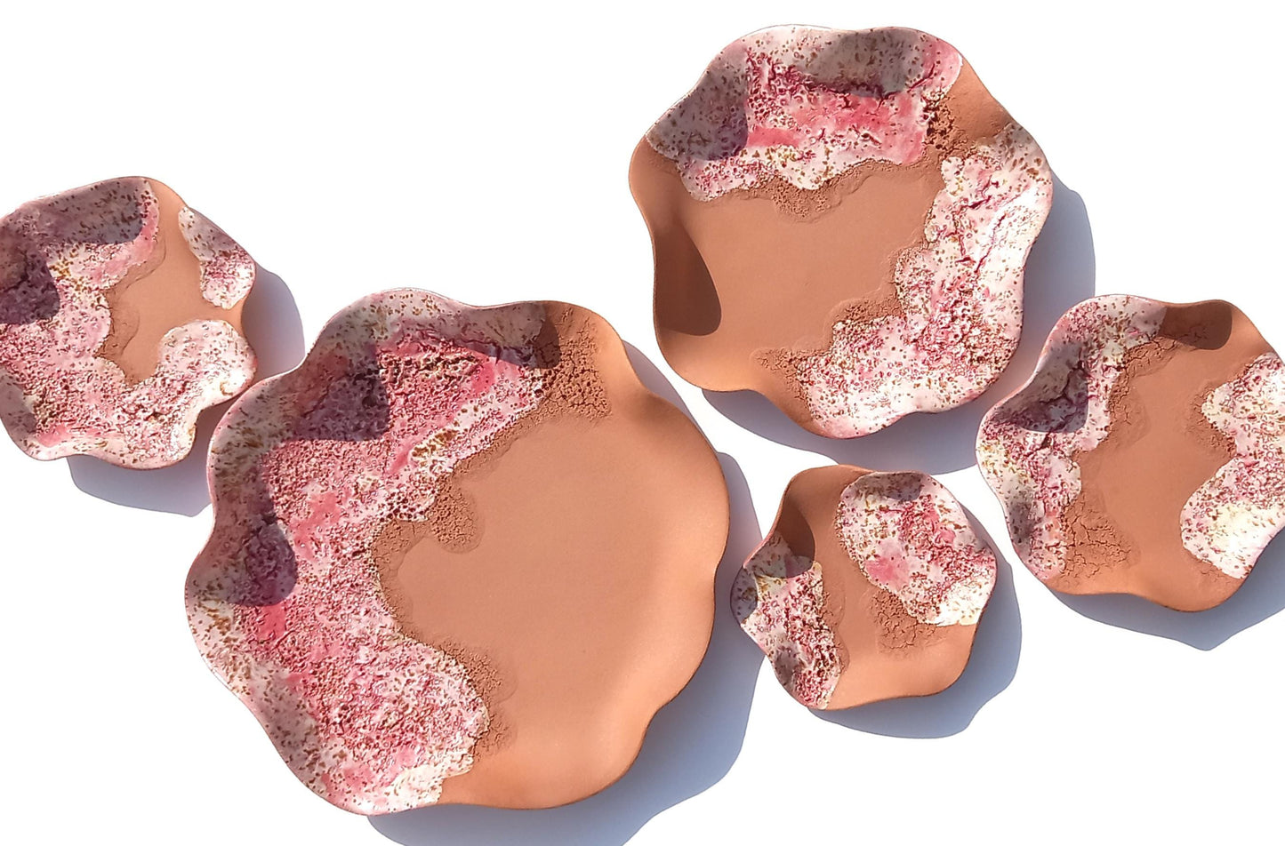 Fuchsia & Cream Pink Terracotta Wall Art. Handmade Ceramic Tulip Sculpture Set, Made to Order