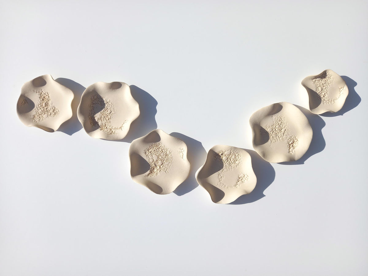 Cream Porcelain Wall Flower Sculpture: Handmade Ivory Ceramic Tile Art, Made to Order