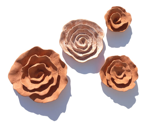 Terracotta Ceramic Flowers: Wall Art Sculpture Set, Made to Order