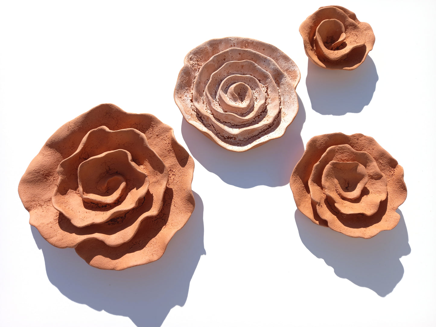 Terracotta Ceramic Flowers: Wall Art Sculpture Set, Made to Order