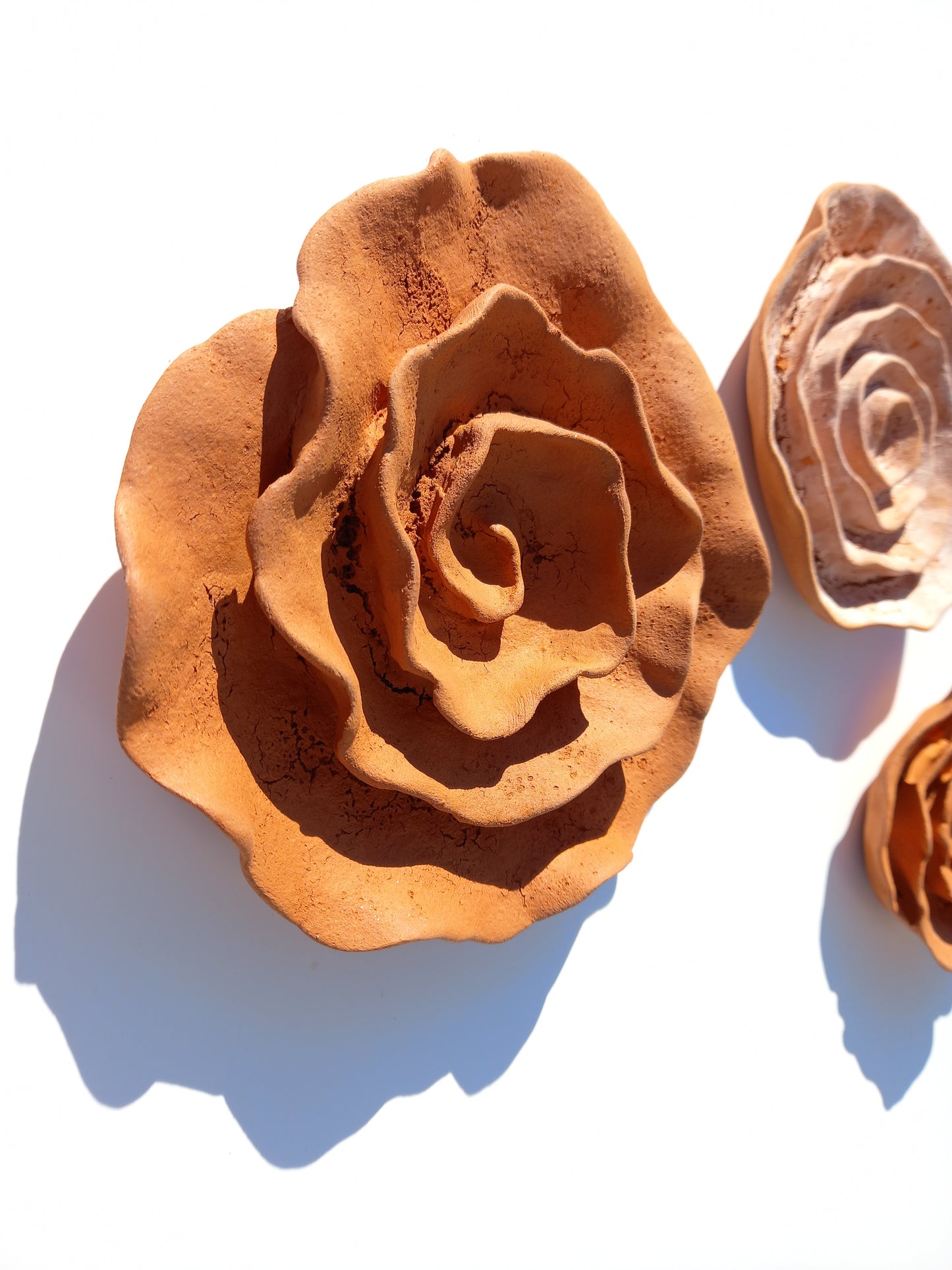 Terracotta Ceramic Flowers: Wall Art Sculpture Set, Made to Order