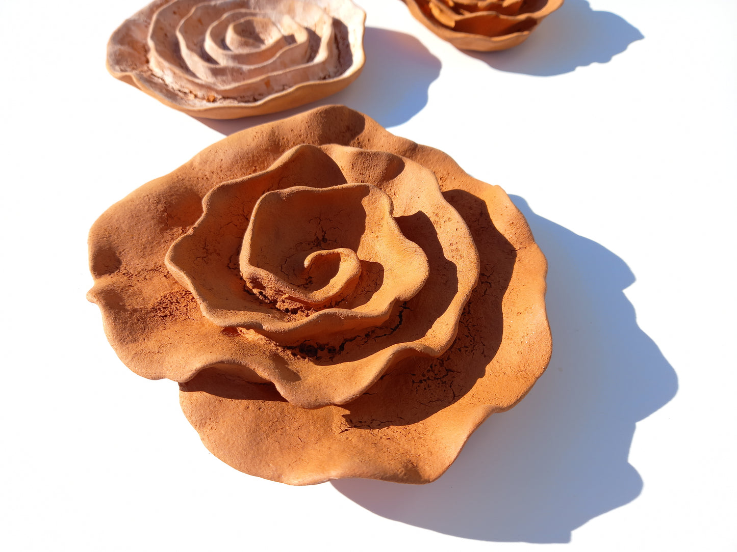 Terracotta Ceramic Flowers: Wall Art Sculpture Set, Made to Order