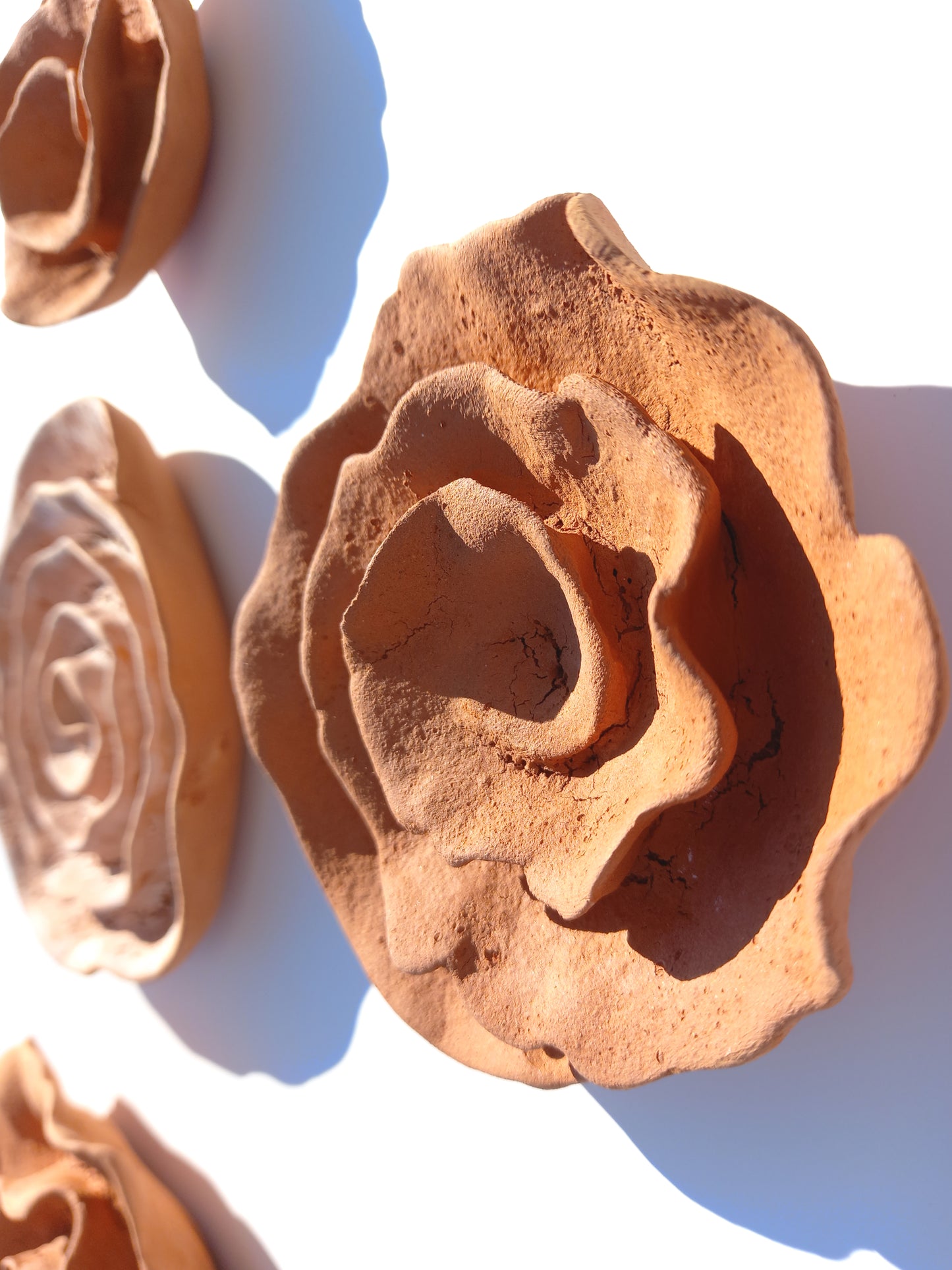 Terracotta Ceramic Flowers: Wall Art Sculpture Set, Made to Order