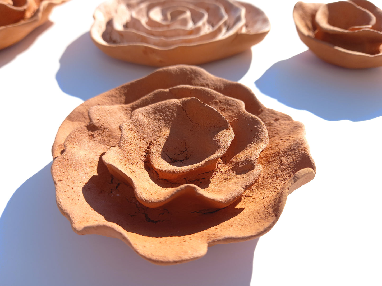 Terracotta Ceramic Flowers: Wall Art Sculpture Set, Made to Order