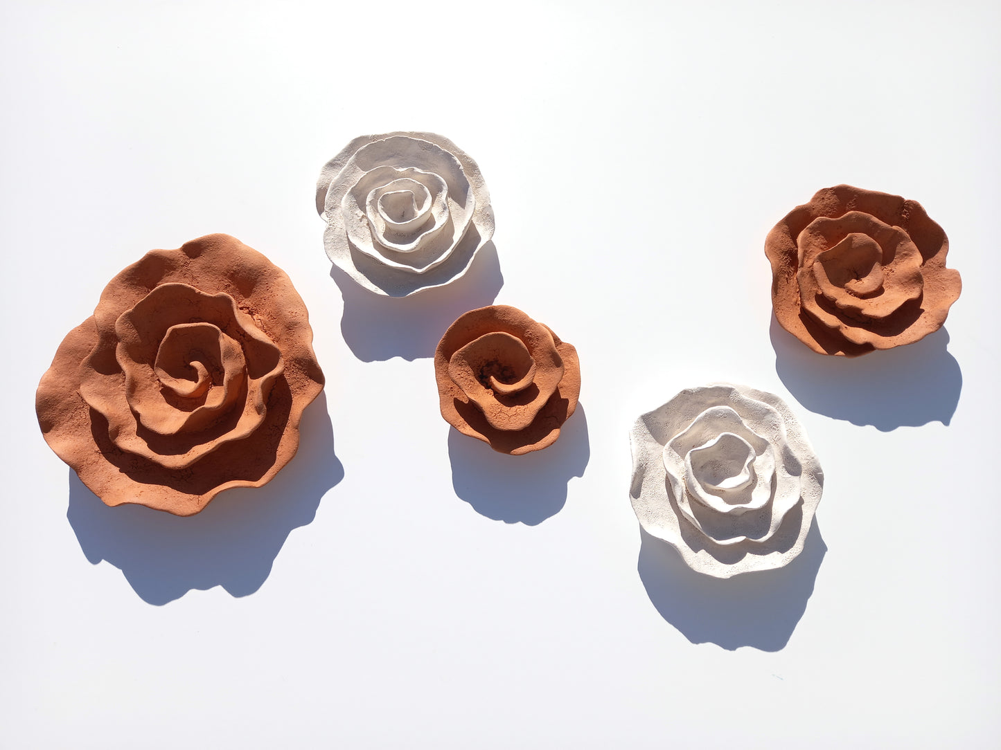Terracotta & White Ceramic Flowers - Flower Sculpture - Terra cotta Wall Art - MADE TO ORDER