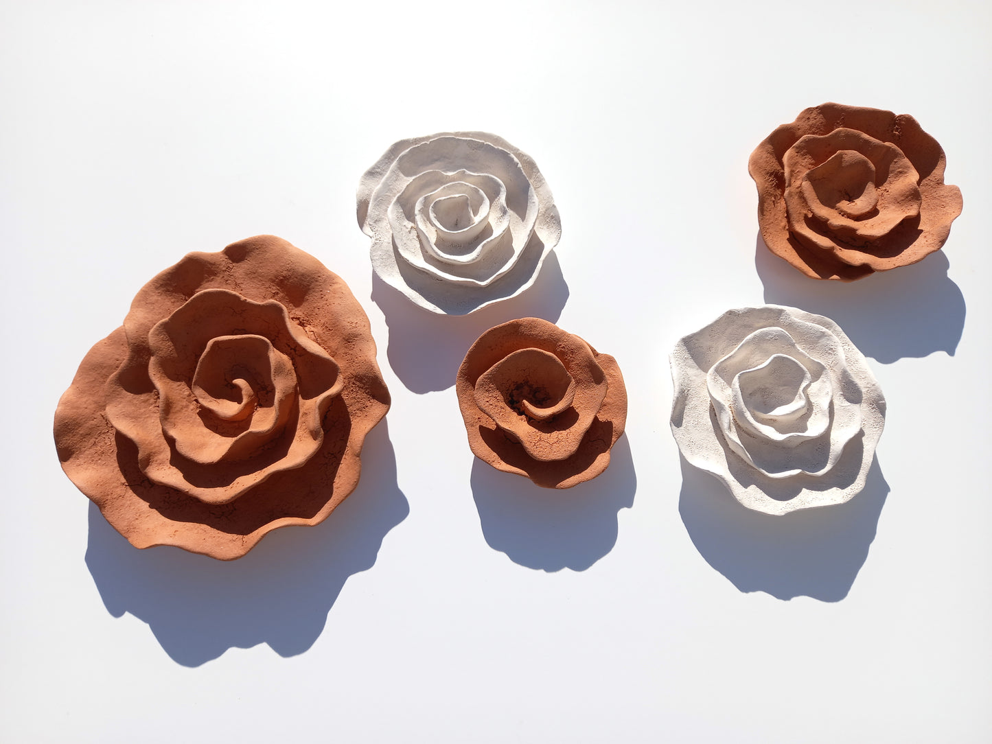 Terracotta & White Ceramic Flowers - Flower Sculpture - Terra cotta Wall Art - MADE TO ORDER