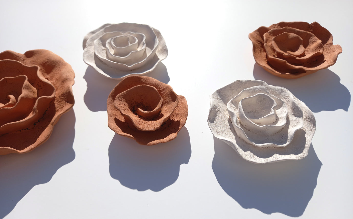 Terracotta & White Ceramic Flowers - Flower Sculpture - Terra cotta Wall Art - MADE TO ORDER
