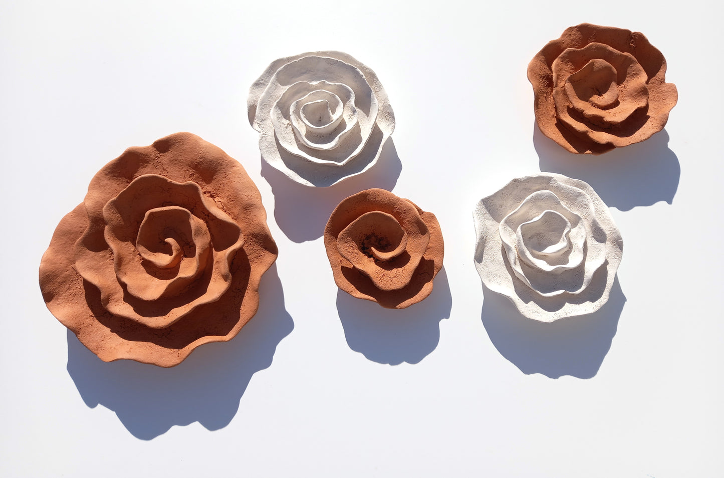 Terracotta & White Ceramic Flowers - Flower Sculpture - Terra cotta Wall Art - MADE TO ORDER