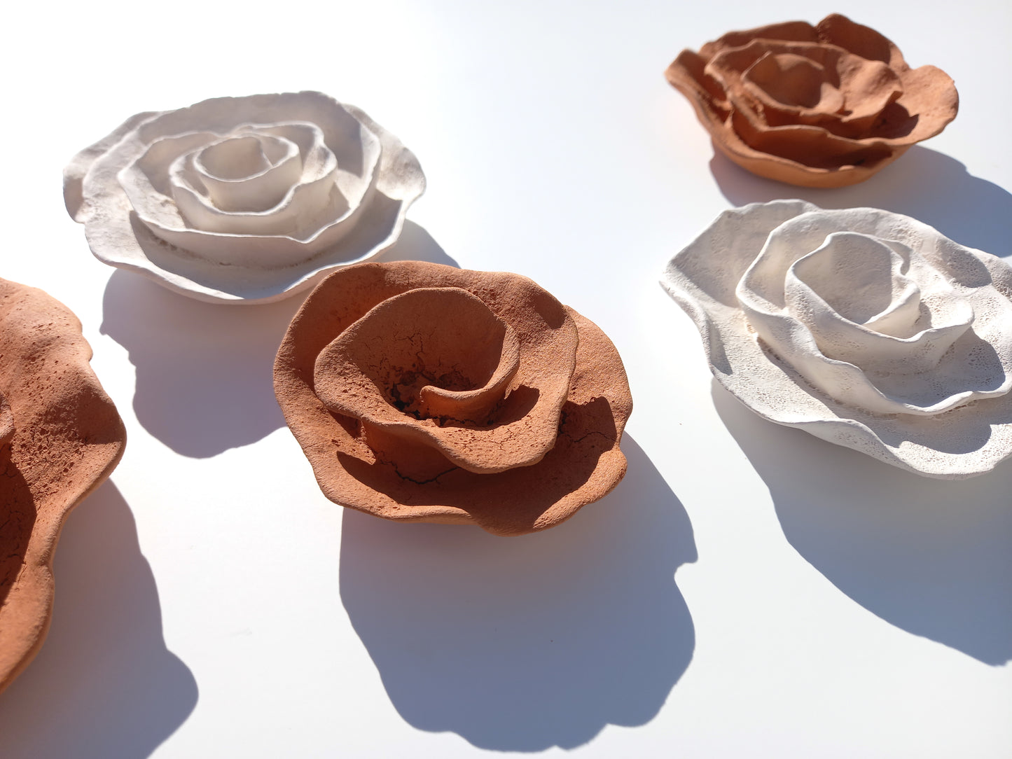 Terracotta & White Ceramic Flowers - Flower Sculpture - Terra cotta Wall Art - MADE TO ORDER