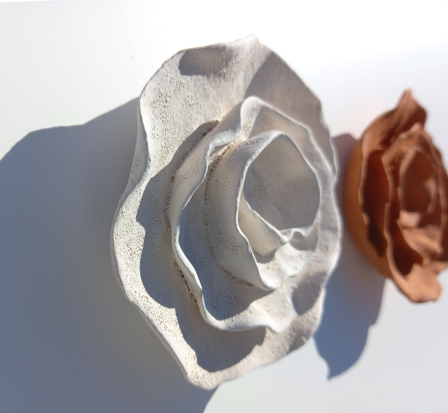 Terracotta & White Ceramic Flowers - Flower Sculpture - Terra cotta Wall Art - MADE TO ORDER