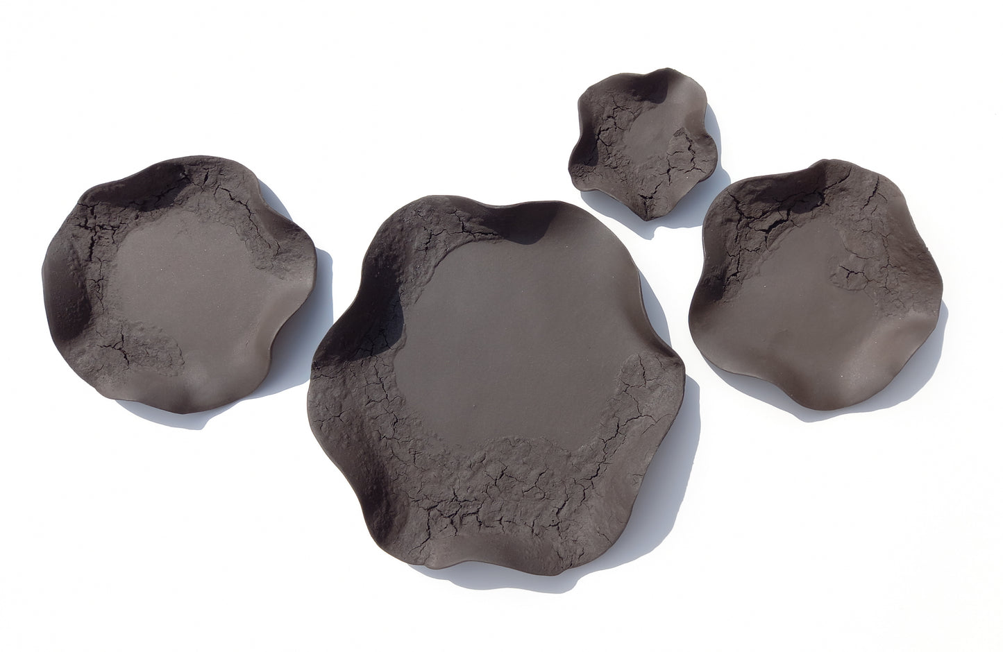 Dark Charcoal Black Ceramic Flower Wall Tiles: Handmade Wall Art Sculpture, Made to Order