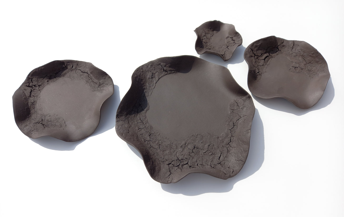 Dark Charcoal Black Ceramic Flower Wall Tiles: Handmade Wall Art Sculpture, Made to Order