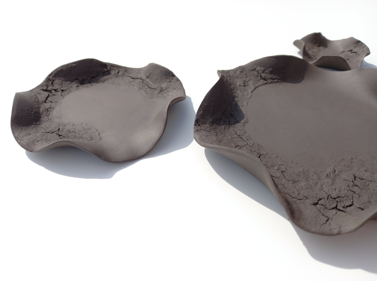 Dark Charcoal Black Ceramic Flower Wall Tiles: Handmade Wall Art Sculpture, Made to Order