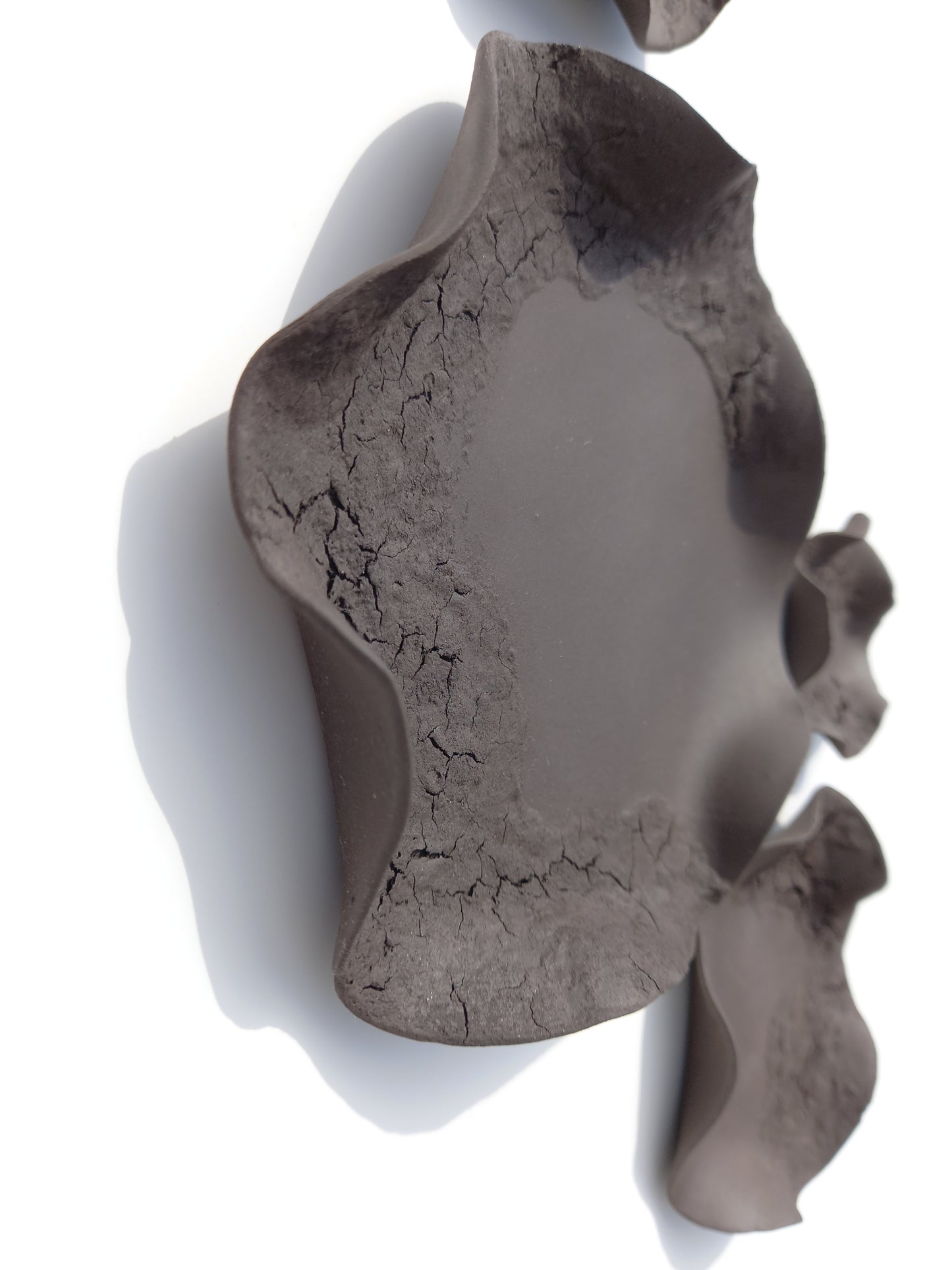 Dark Charcoal Black Ceramic Flower Wall Tiles: Handmade Wall Art Sculpture, Made to Order