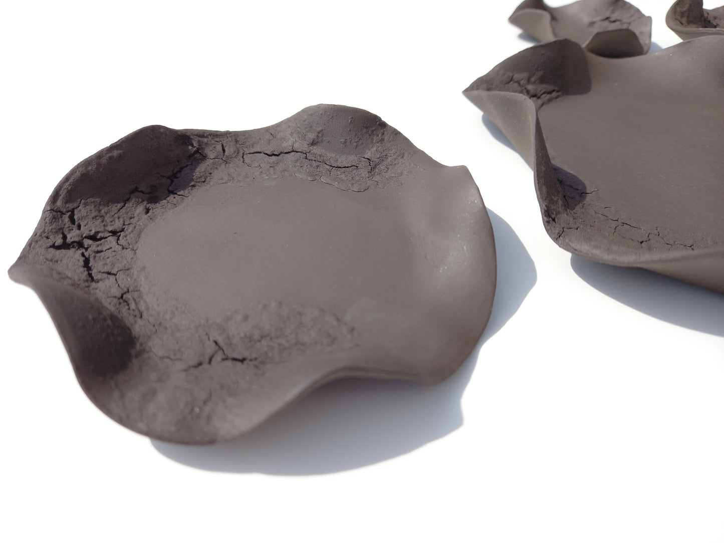 Dark Charcoal Black Ceramic Flower Wall Tiles: Handmade Wall Art Sculpture, Made to Order