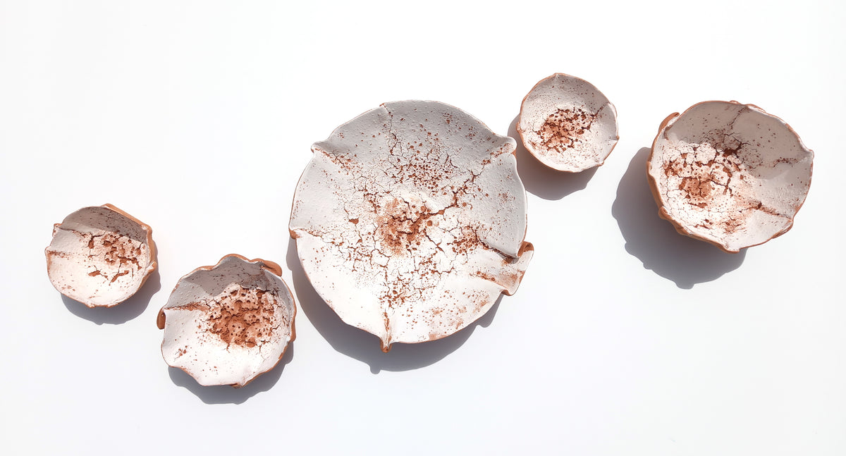 White Flower Terracotta Wall Art Tiles: Large Ceramic Sculpture (MADE TO ORDER)