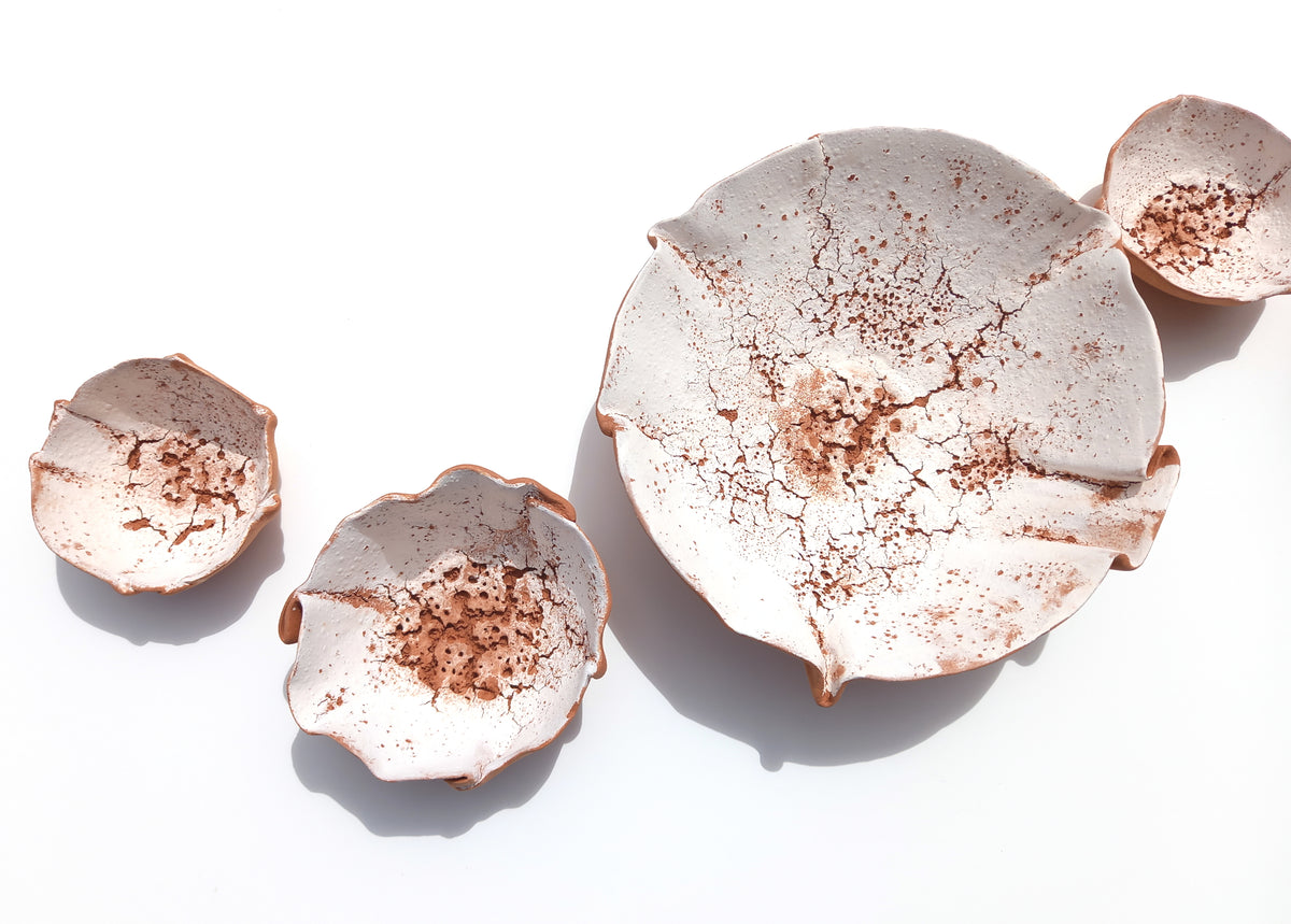 White Flower Terracotta Wall Art Tiles: Large Ceramic Sculpture (MADE TO ORDER)