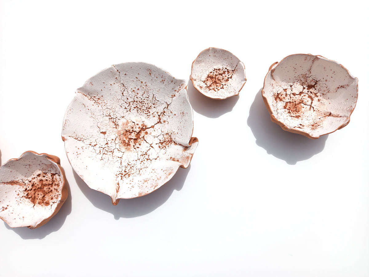 White Flower Terracotta Wall Art Tiles: Large Ceramic Sculpture (MADE TO ORDER)