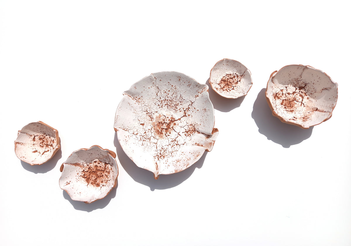 White Flower Terracotta Wall Art Tiles: Large Ceramic Sculpture (MADE TO ORDER)