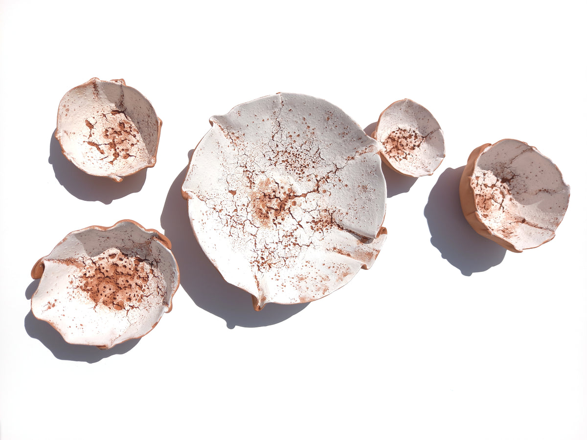 White Flower Terracotta Wall Art Tiles: Large Ceramic Sculpture (MADE TO ORDER)