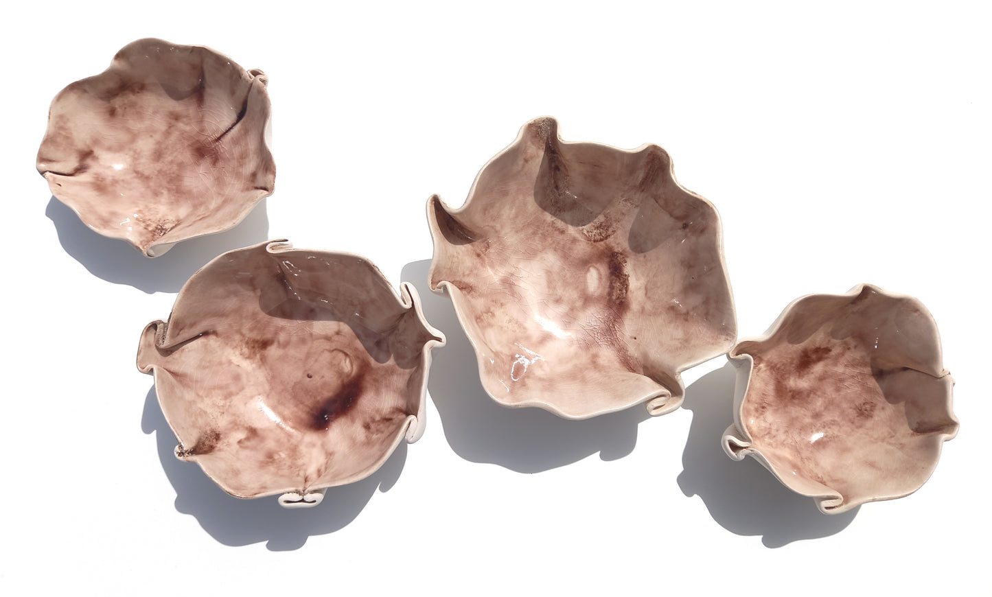 White Ceramic Tulip Wall Art Sculpture Set - Crackled Brown Glaze - Made to Order
