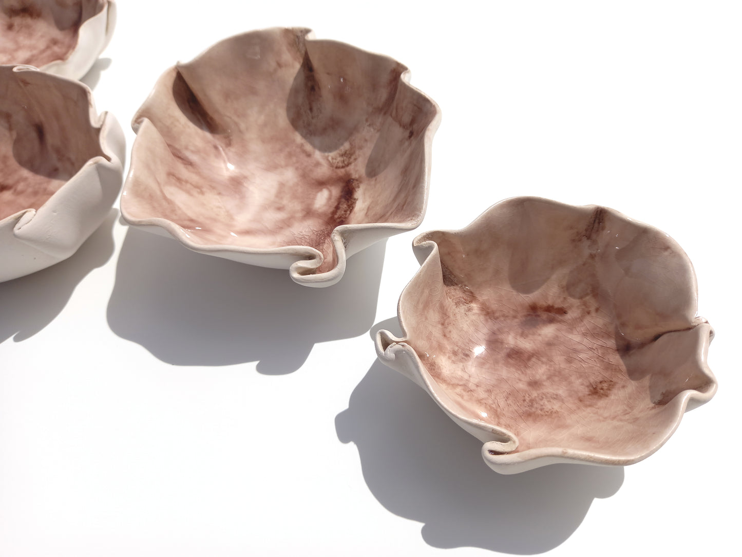 White Ceramic Tulip Wall Art Sculpture Set - Crackled Brown Glaze - Made to Order