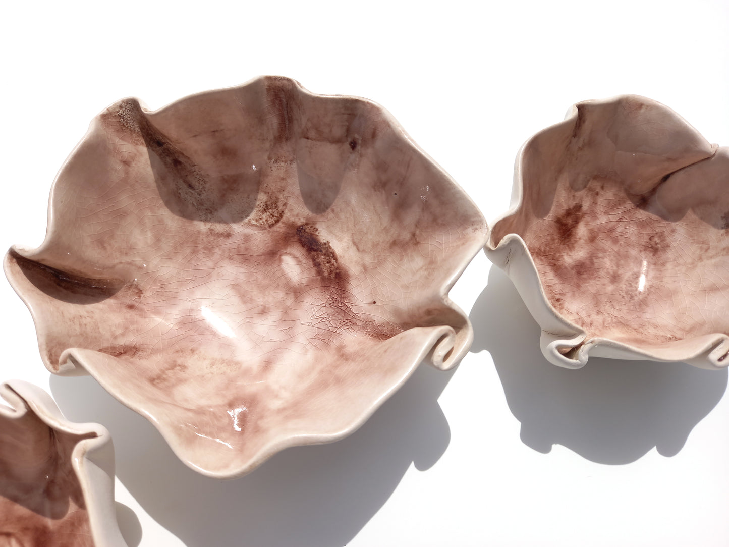 White Ceramic Tulip Wall Art Sculpture Set - Crackled Brown Glaze - Made to Order