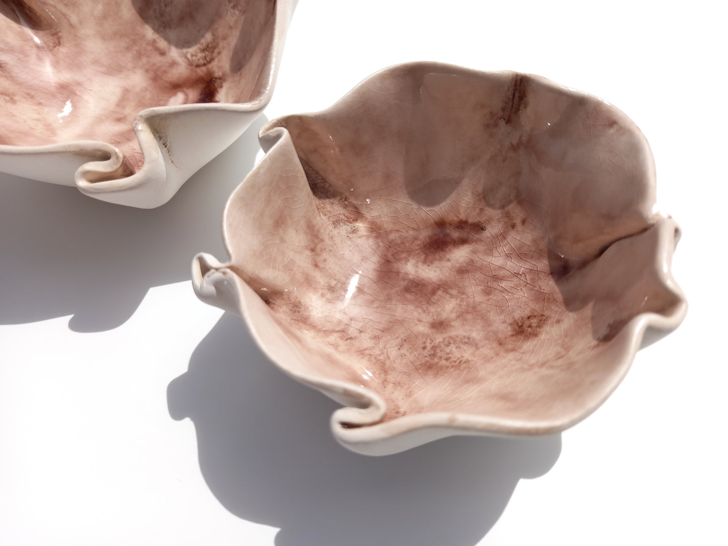 White Ceramic Tulip Wall Art Sculpture Set - Crackled Brown Glaze - Made to Order