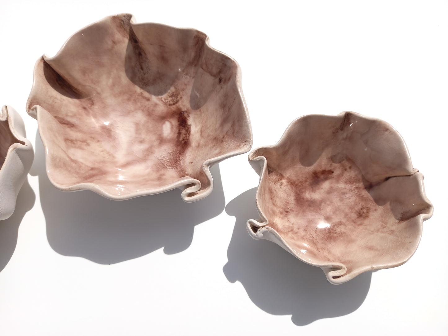 White Ceramic Tulip Wall Art Sculpture Set - Crackled Brown Glaze - Made to Order
