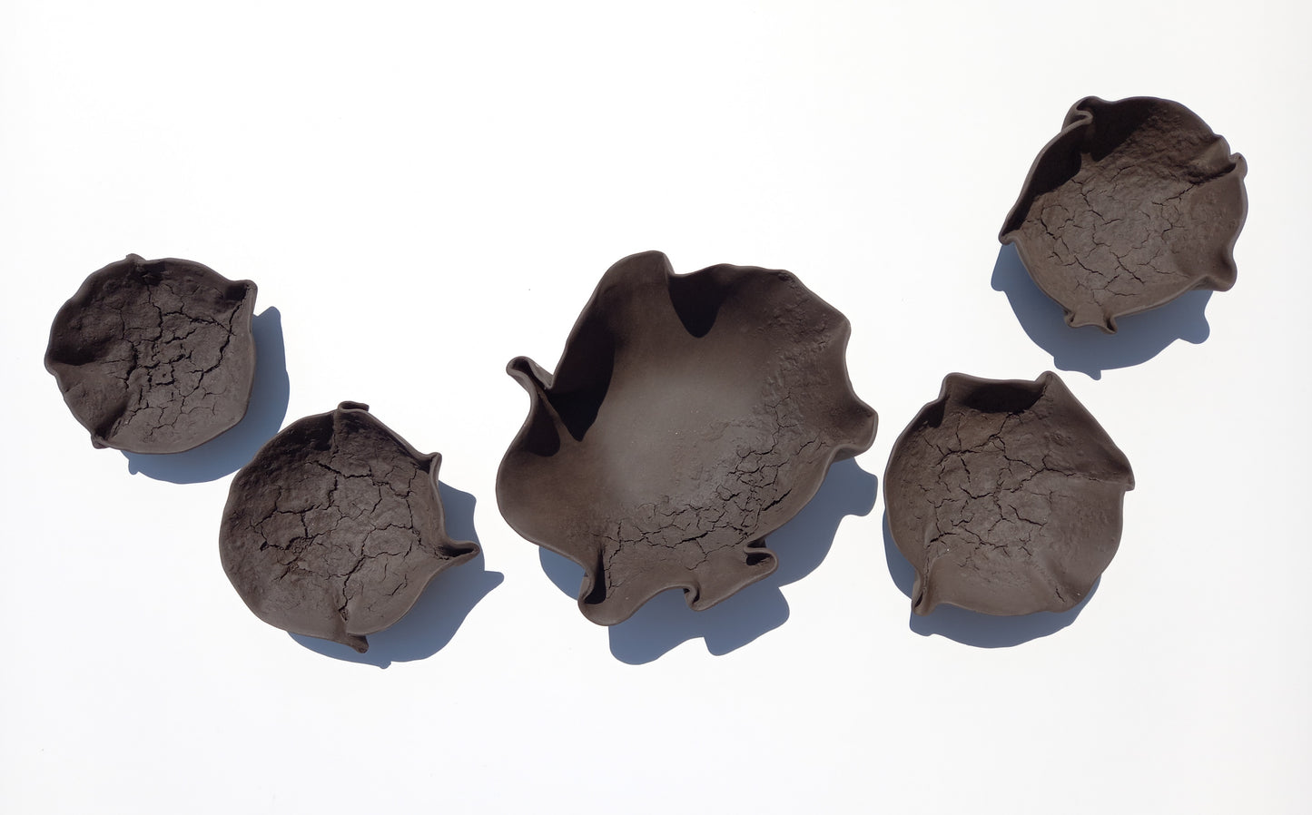 Charcoal Black Ceramic Flower Wall Art Tiles - Earthy Minimalist Sculpture - MADE TO ORDER