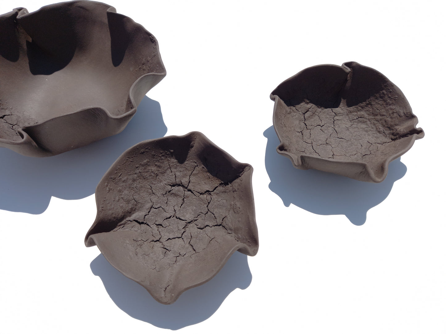 Charcoal Black Ceramic Flower Wall Art Tiles - Earthy Minimalist Sculpture - MADE TO ORDER
