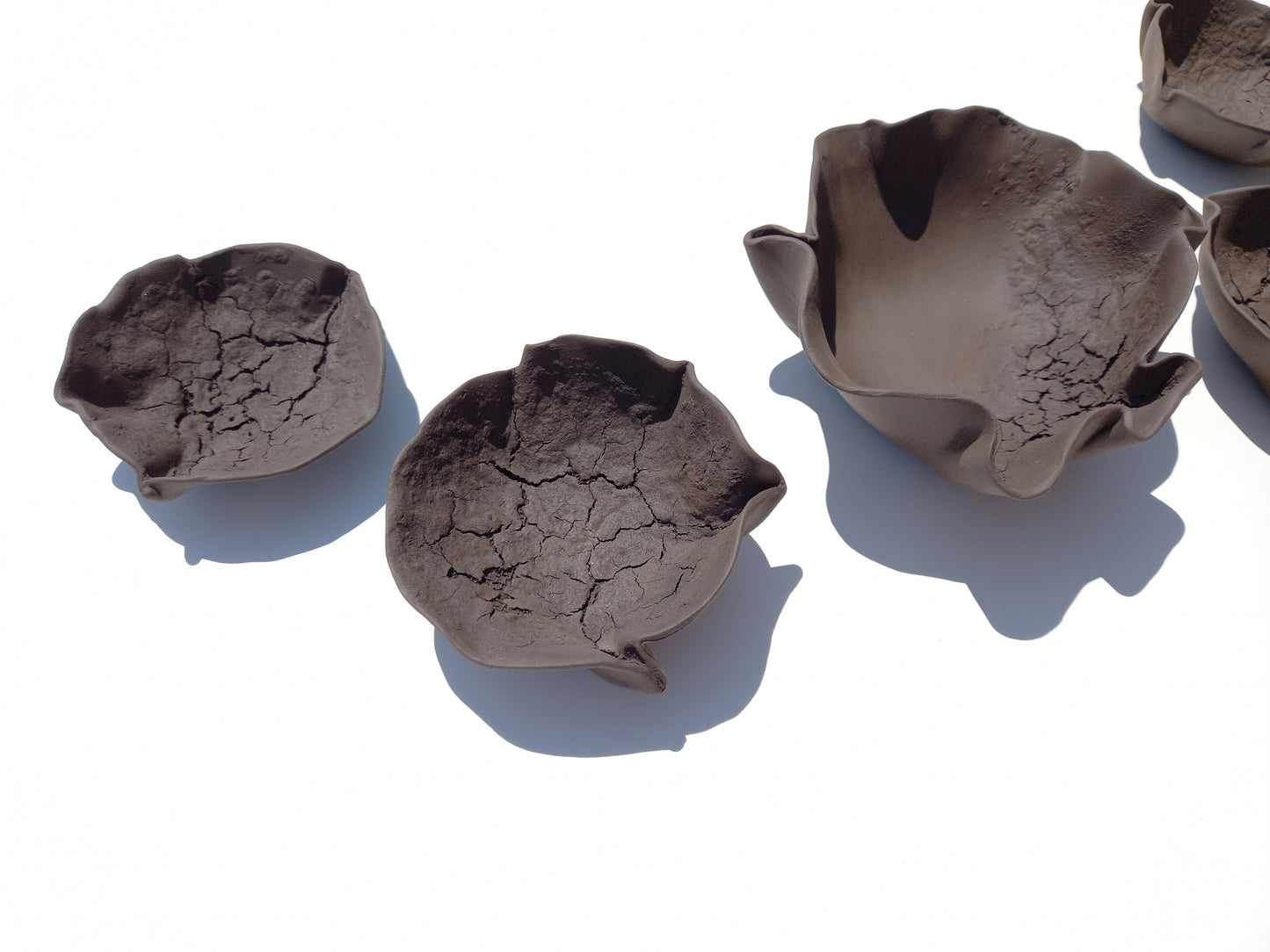 Charcoal Black Ceramic Flower Wall Art Tiles - Earthy Minimalist Sculpture - MADE TO ORDER