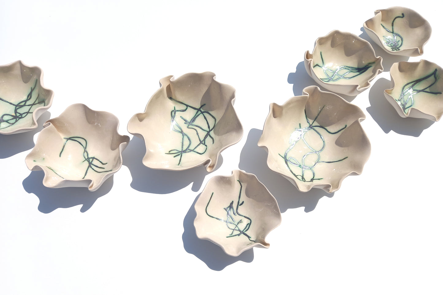 Green & Beige Ceramic Wall Art - Organic Modern Sculpture - Interior Design - Made to Order