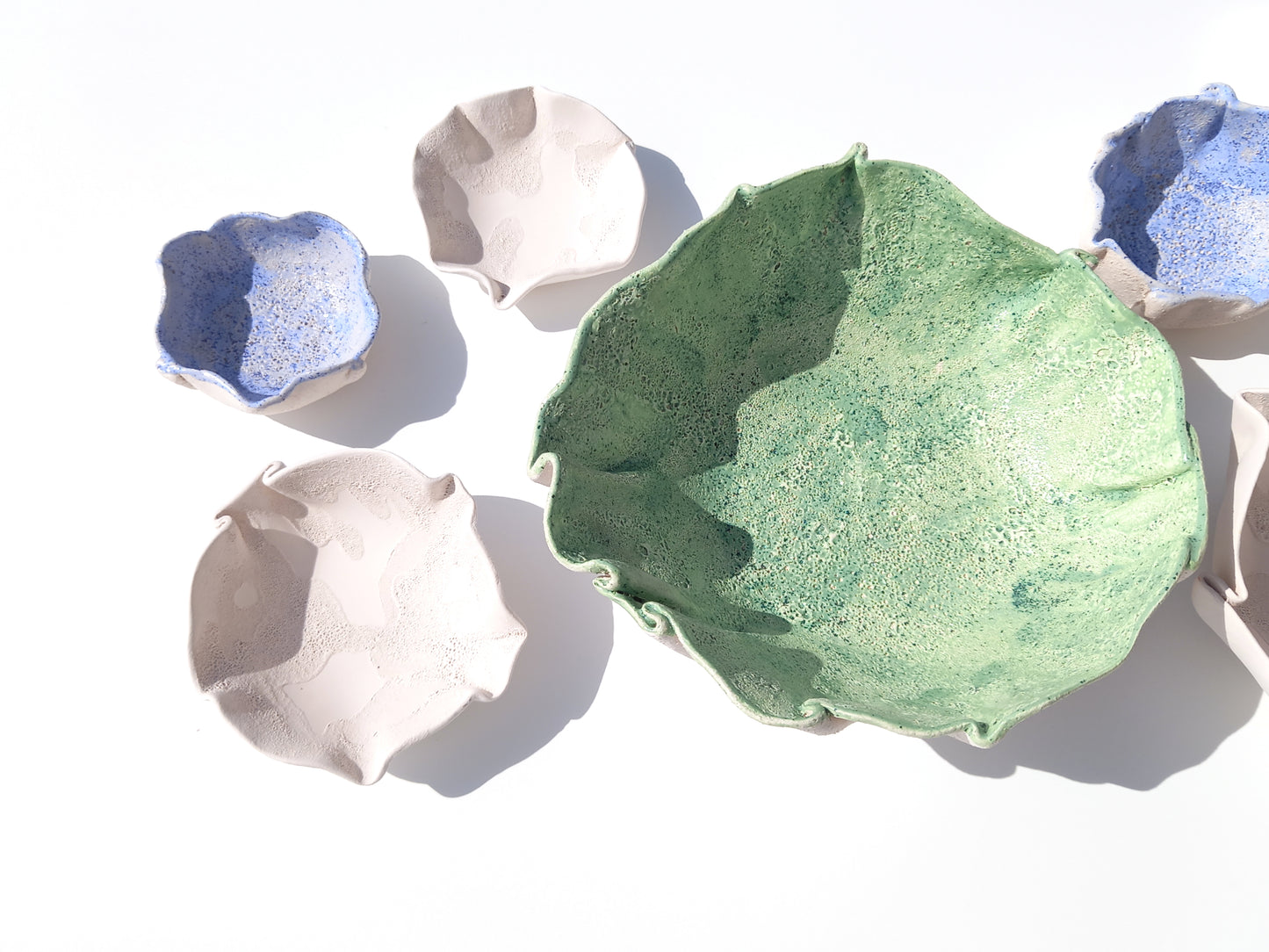 White, Blue & Green Ceramic Wall Art - Floral Sculpture - Modern tiles - Made to Order