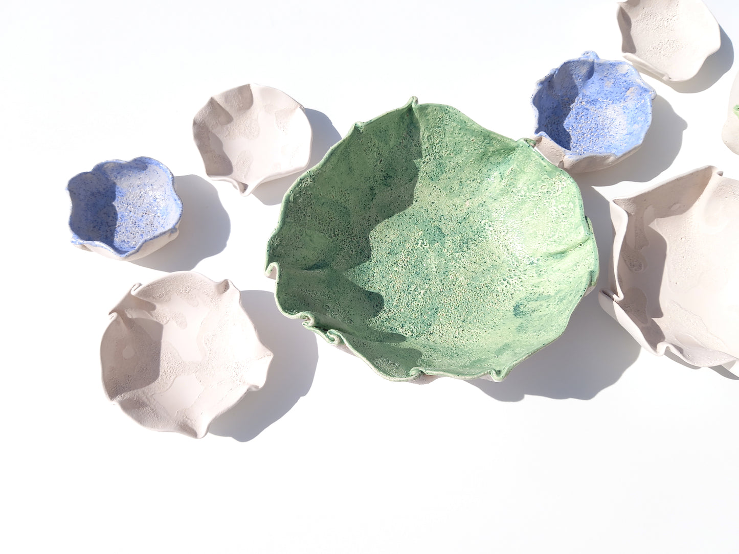 White, Blue & Green Ceramic Wall Art - Floral Sculpture - Modern tiles - Made to Order