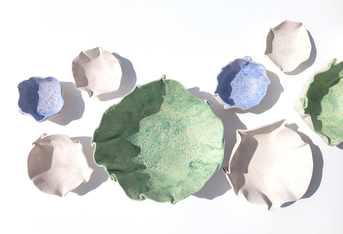 White, Blue & Green Ceramic Wall Art - Floral Sculpture - Modern tiles - Made to Order