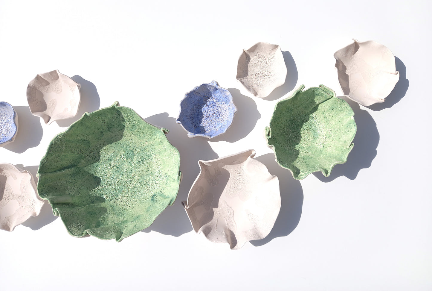 White, Blue & Green Ceramic Wall Art - Floral Sculpture - Modern tiles - Made to Order