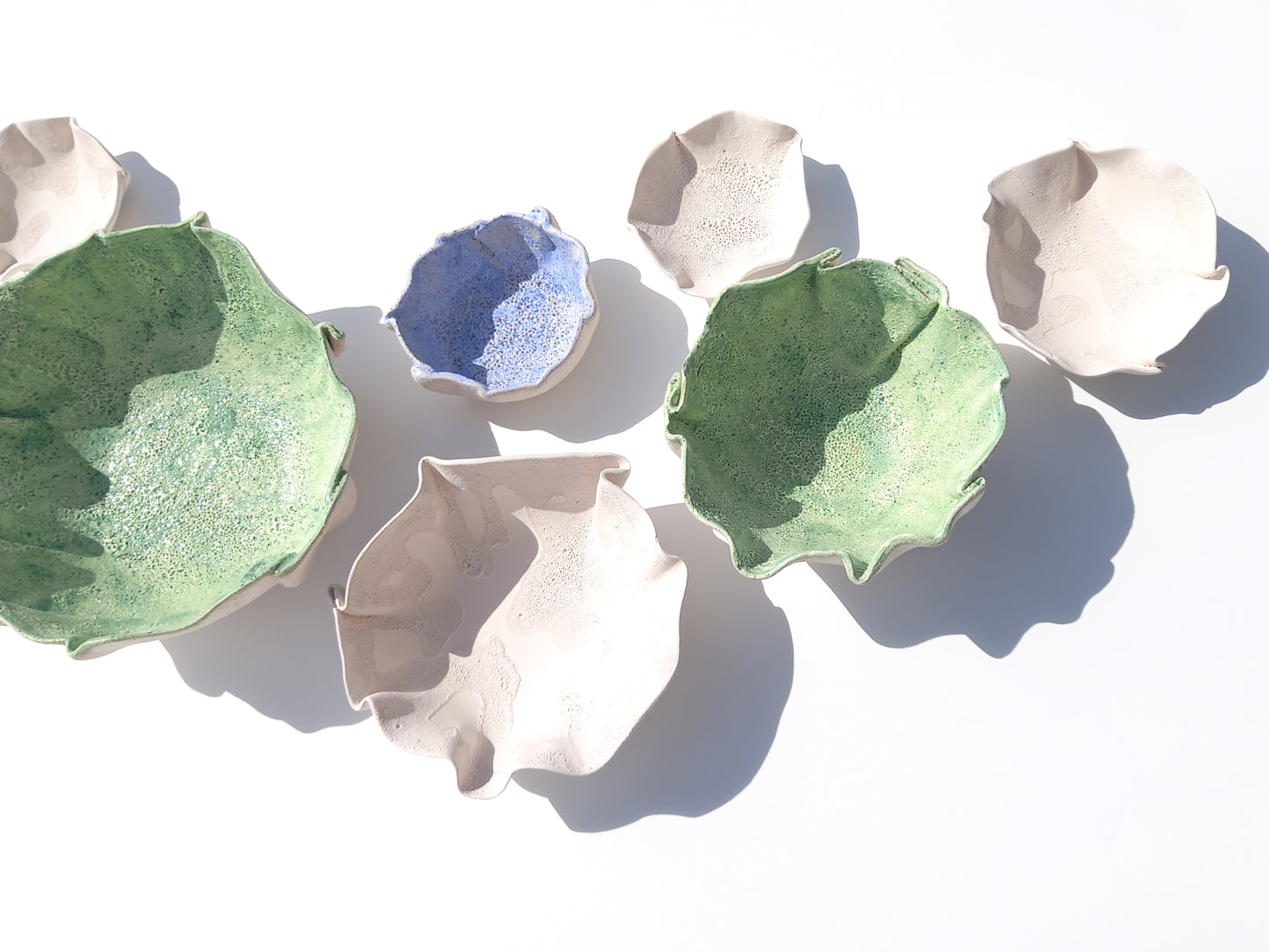 White, Blue & Green Ceramic Wall Art - Floral Sculpture - Modern tiles - Made to Order